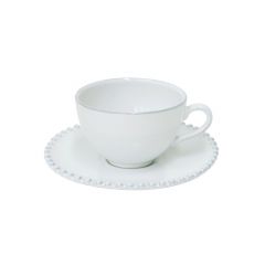 Costa Nova PECS04-WHI Pearl 8oz Tea Cup & Saucer, White