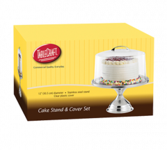 Tablecraft H821422 12" S/S Cake Stand & Acrylic Cover Set, 2 EA