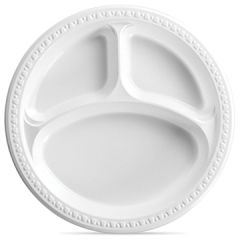 Huhtamaki 81230 3-Compartment Plastic Plate 10-1/4'', White