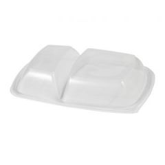 Sabert 53172B150N 2-Compartment Dome Lid f/ 43oz Rectangle Containers, Clear