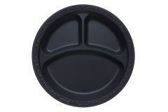 Ecopax PP103-BK Pebble 10.25'' 3-Compartment Plastic Plate, Black