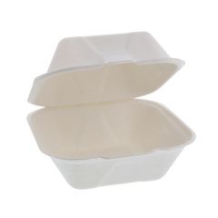 Pactiv YMCH00800001 Compostable Hinged 6"x6"x3" Fiber Takeout Container, Natural