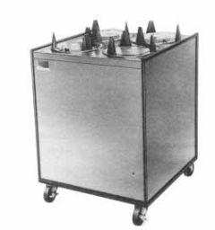 APW Wyott 2 tube Enclosed Mobile Lowerator Heated Dish Dispenser holds 10 1/8" Plates