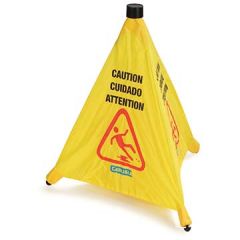 Carlisle 3694204 20" Trilingual Yellow Pop-Up Caution Cone