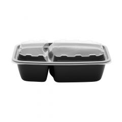 Cube Packaging CR-M-2932B-V 28 Oz 2-Compartment Black Plastic Container with Lid