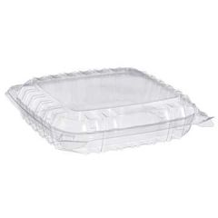 Dart C89PST1 ClearSeal 8.3" Square Hinged Plastic Food Containers, 2"H