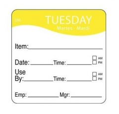Daymark 1100532 Tuesday Use By Label, Yellow Roll/250