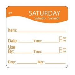 Daymark 1100536 Orange Saturday 'Use By' Label, Roll/250