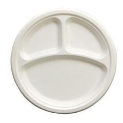 Empress EPL-11 10" White Bagasse Plate, 3 Compartment