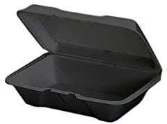 Genpak 20500-3L Hinged Foam Takeout Container, Black