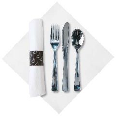 Hoffmaster 119979 CaterWrap Pre-Rolled FashnPoint® White Napkin w/ Metallic Cutlery