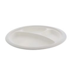 Pactiv MC500100002 10" Compostable 3-Compartment Bagasse Plate, Natural