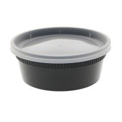 Pactiv YL2508 DELItainer Round Deli Container and Lid Combo, Polypropylene, 8 oz, Black/Clear