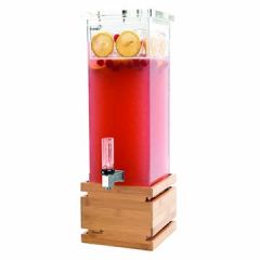 Rosseto LD112 2 Gal Square Clear Acrylic Beverage Dispenser - Bamboo