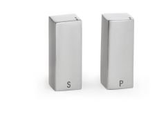 Tablecraft 167 1 1/2 oz Stainless Steel Square Salt & Pepper Shakers