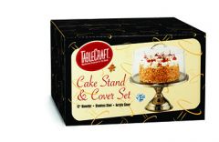 Tablecraft H821422 12" S/S Cake Stand & Acrylic Cover Set, 2 EA