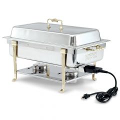Vollrath 46045 9 Qt Classic Brass Trim Electric Chafing Dish - Full Size