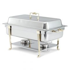 Vollrath 46050 9 Qt Classic Brass Trim Chafing Dish - Full Size