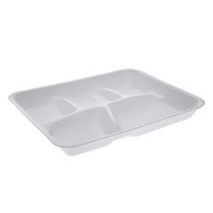 Pactiv YTH10500SGBX 5-Compartment Foam School Lunch Tray, White